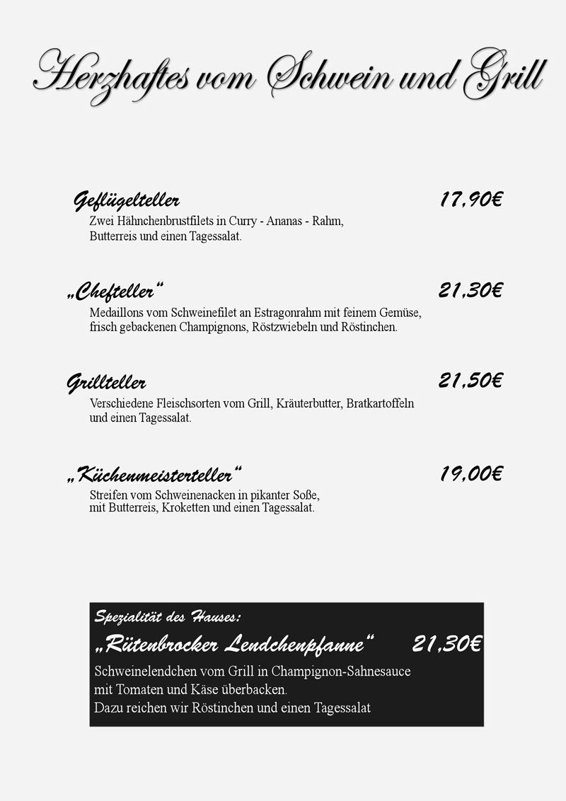 Speisekarte Gasthaus Kock-Geers