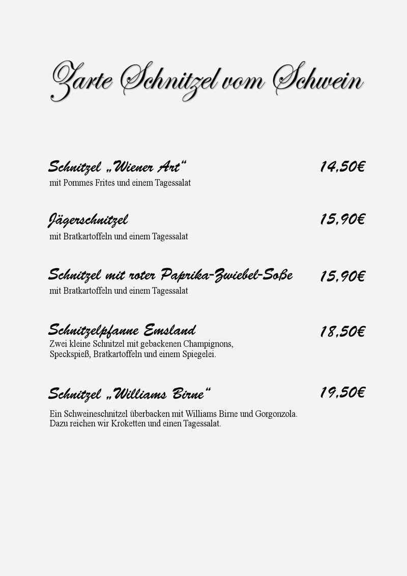 Speisekarte Gasthaus Kock-Geers