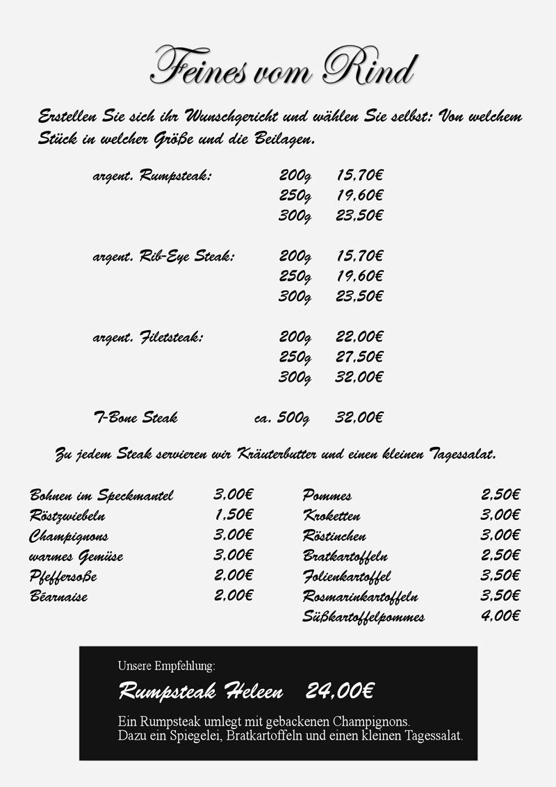 Speisekarte Gasthaus Kock-Geers
